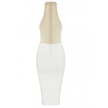 Mesh Beaded Knee Length Rayon Bandage Dress 2021 Women's Fashion Black O-Neck
